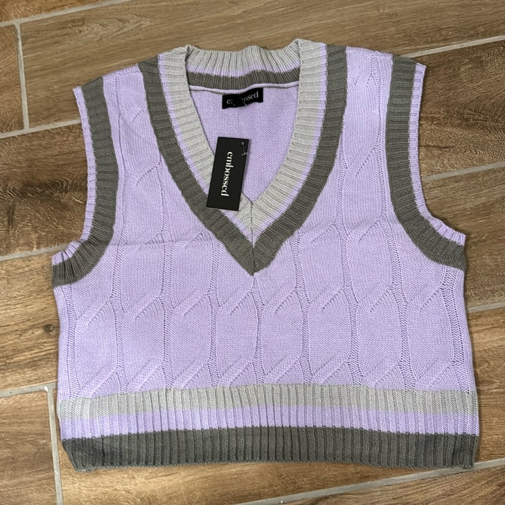 Lavender, olive green vest, perfect for layering!